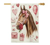 Drapeaux de Saint-Valentin pour maison de cheval 71 x 101,6 cm double face pour extérieur, drapeau vertical vintage en toile de lin pour maison, drapeau rétro pour amant avant cour arrière