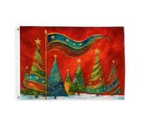 Drapeaux de sapin de Noël pour extérieur, drapeau de Noël fantaisie en forme d'étoile rouge neige avec bannière en corde, décoration résistante à la décoloration pour porche, balcon, terrasse, patio