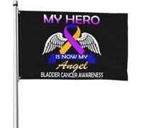 Drapeaux de sensibilisation au cancer de la vessie Mon héros est maintenant mon ange Bannière 4x6 pieds Drapeaux de décoration extérieure pour patio, pelouse et jardin Couleurs vives et résistant à la