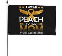 Drapeaux de sensibilisation au cancer de l'appendice « Je porte du pêche pour ma mère » Bannière de 4 x 6 pieds pour patio, pelouse et jardin, décoration extérieure, couleurs vives et résistantes à la