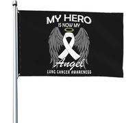 Drapeaux de sensibilisation au cancer du poumon « Mon héros est maintenant mon ange » 4 x 6 pieds Bannière Patio Pelouse et jardin Décoration extérieure Drapeaux Couleurs vives et résistant à la décol