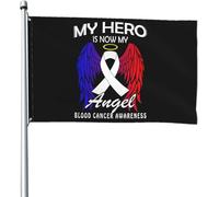 Drapeaux de sensibilisation au cancer du sang « Mon héros est maintenant mon ange » 4 x 6 pieds Bannière Patio Pelouse et jardin Décoration extérieure Drapeaux Couleurs vives et résistant à la décolo