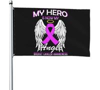 Drapeaux de sensibilisation au cancer du sein « Mon héros est maintenant mon ange » 4 x 6 pieds Bannière Patio Pelouse et jardin Décoration extérieure Drapeaux Couleurs vives et résistant à la décolor