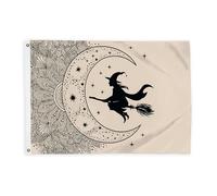 Drapeaux de sorcière pour extérieur, Halloween, lune mystique, étoiles, Halloween, drapeaux décoratifs pour extérieur, panneaux décoratifs avec œillets pour balcon, terrasse, jardin, entrée, maison