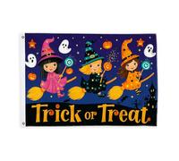 Drapeaux de sorcières pour extérieur, bâtons de balai ludiques, citrouilles, Halloween, bannière décorative avec œillets pour jardin, entrée, maison, terrasse, camping, 9,5 x 1,5 m