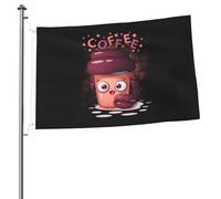 Drapeaux de tasse à café de dessin animé mignon pour l'extérieur 2x3 pieds double face robuste bannière drapeau pour maison cour festival extérieur jardin décoration drapeau de bienvenue