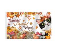 Drapeaux de Thanksgiving pour extérieur de 0,9 x 1,5 m, drapeau Thankful Grateful Blessed Automne, citrouille saisonnière, vacances d'automne, bannière d'extérieur avec œillets en laiton pour