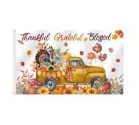 Drapeaux de Thanksgiving pour l'extérieur de 0,9 x 1,5 m, drapeau Thankful Grateful Blessed Automne, citrouille, Turquie, vacances d'automne, drapeau de cour, bannière d'extérieur avec œillets en