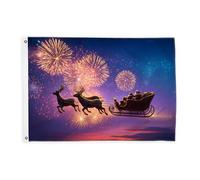 Drapeaux de traîneau pour extérieur, rennes festifs de Noël, feux d'artifice, drapeaux violets avec bannière en corde, décoration d'extérieur résistante à la décoloration pour terrasse, patio, camping