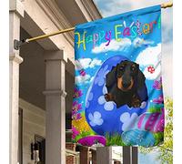 Drapeaux De Vacances Double Face Drapeaux De Pirate Durable Drapeau De Décoration Décoration Pour Maison Porche Patio Adorable Teckel Dans Un Œuf Fleuri Bleu - Pâques M