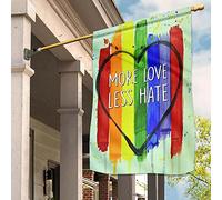 Drapeaux De Vacances Double Face Drapeaux De Pirate Durable Drapeau De Jardin Décoration Pour Maison Pelouse Porche Plus D'Amour, Moins De Haine. Cœur. Mois Des Fiertés Lgbt. Arc-En-Ciel. M