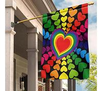 Drapeaux De Vacances Drapeau De Décoration Durable Drapeau De Jardin Décoration Pour Pelouse Maison Porche Cœurs Arc-En-Ciel, Fierté Lgbt, Mois Des Fiertés, Couple Intersexe M
