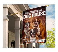 Drapeaux De Vacances Drôle Drapeaux De Pirate Coupe-Vent Et Étancheune Drapeau De Décoration Décoration Pour Porche Maison Pelouse Trois Chiens Boxers À La Drôle De Tête Bienvenue Chez Le Chien M