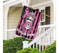 Drapeaux De Vacances Durable Drapeaux De Pirate Double Face Jardin Signe Décoration Pour Porche Maison Extérieure Imprimé De Crâne Et Ruban Rose « Femme Courageuse Et Forte » S