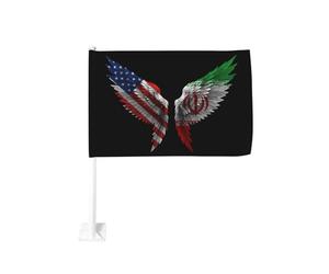Drapeaux de voiture « America and Iran Iranians Wing Flag », 30 x 45 cm, à clipser sur la vitre, avec drapeaux double face, compatibles avec la plupart des vitres de véhicules (mât non inclus).