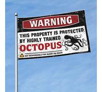 Drapeaux de voiture pour chambre Avertissement This Property Is Protected By A Highly Trained Octopus Flag Cool Flags Room Guys Adolescent Boy Room Decor (120 x 180 cm)