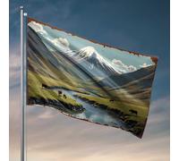 Drapeaux de voiture pour chambre de montagne sérénité : une scène pastorale avec des sommets enneigés et un drapeau Gr Accessoires de chambre pour homme Décoration de camping-car (60 x 90 cm)