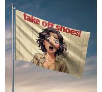 Drapeaux de voiture pour chambre - Femme surprise exige que les chaussures soient retirées - Accessoires de chambre pour homme - Décoration de camping-car (30 x 45 cm)