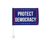 Drapeaux de voiture « Protégeons la démocratie » 30 x 45 cm, double face, pour sauver la démocratie, votez bleu 2024, à fixer à une fenêtre, décoration anti-républicaine, bannière patriotique
