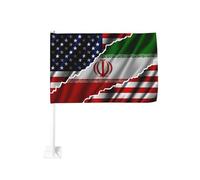 Drapeaux de voiture symbolisant l'amitié entre les États-Unis et l'Iran, 30 x 45 cm, à clipser sur la vitre, avec double face, compatibles avec la plupart des vitres de véhicules (mât non inclus).