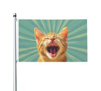 Drapeaux De welcome Chat Orange Qui Bâille Garden Flag Œillets En Laiton Outdoor Flags Anti-Rides Drapeau Pirates For Extérieur Salon Intérieur 90x150cm