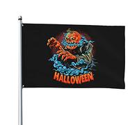 Drapeaux de zombies d'Halloween remplis de fumée avec têtes de citrouille Bannière extérieure 4x6 FT pour l'extérieur Drapeau longue durée Polyester avec 2 œillets en laiton Drapeaux de décoration de