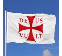 Drapeaux Décoratif Chevaliers Templiers Deus Vult Bannière pour Balcon 3x5 | FT Suspendre Drapeaux de Jardin Durable Bannière décorative pour Pelouse D'Intérieur