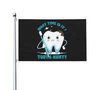 Drapeaux Décoratif Quelle Heure Est-Il ? Mal Aux Dents Imperméable Drapeau Décoratif De Jardin Double Face Bannière Décorative Pour Intérieur Balcon Bureaux 3X5 Ft