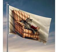 Drapeaux décoratifs de chambre Un chat lisant un livre sur un fauteuil rayé. Drapeau cool pour dortoir universitaire Accessoires de grotte (152 x 244 cm)