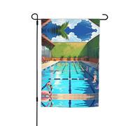 Drapeaux décoratifs de jardin imprimés flamant rose et piscine - Convient pour balcon, terrasse, pelouse, jardin, fête des mères, Noël, Halloween, décorations de vacances