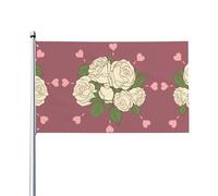 Drapeaux décoratifs d'extérieur blancs avec imprimé rose d'amour 0,9 x 1,5 m, légers et beaux, adaptés pour les terrasses en plein air et les célébrations de festivals.