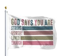 Drapeaux Décoratifs D'Extérieur Dieu Dit Que Tu Es Fort Digne Et Assez Aimé. Drapeau De Jardin 100% Polyester Bannière De Cour Robustes Bannière Décorative Pour Procession Bar Patio 90X150Cm