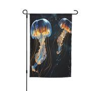Drapeaux décoratifs d'extérieur double face 45 x 30 cm, drapeaux de jardin méduses bleues et dorées pour l'extérieur, bannière de cour en polyester résistant aux intempéries pour jardin, terrasse
