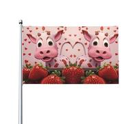 Drapeaux décoratifs d'extérieur en forme de vache rose avec imprimé fraises - 0,9 x 1,5 m - Légers et beaux - Conviennent pour les terrasses en plein air et les célébrations de festivals.