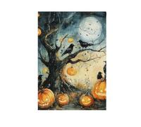 Drapeaux décoratifs d'extérieur Nightmare Halloween avec corbeaux et citrouilles pour décoration extérieure - 71,1 x 101,6 cm - Double face
