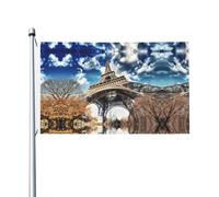Drapeaux décoratifs double face à motif de la tour de Paris, avec trous de suspension, adaptés pour accrocher dans les jardins et les porches.
