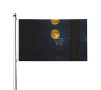 Drapeaux décoratifs double face à motif lune et basket-ball, avec trous de suspension, adaptés pour accrocher dans les jardins et les porches.