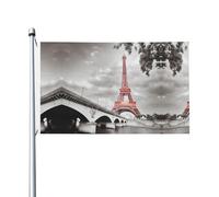 Drapeaux décoratifs double face à motif Tour Paris, avec trous de suspension, adaptés pour accrocher dans les jardins et les porches.