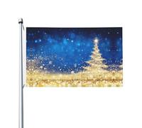 Drapeaux décoratifs double face à paillettes dorées à motif d'arbre de Noël, avec trous de suspension, adaptés pour accrocher dans les jardins et les porches.