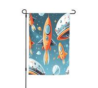 Drapeaux décoratifs double face pour extérieur, 45 x 30 cm, drapeaux de jardin en forme de fusées de dessin animé pour l'extérieur, bannière de cour en polyester résistant aux intempéries pour jardin