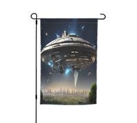 Drapeaux décoratifs double face pour extérieur 45 x 30 cm, drapeaux de jardin UFO la nuit pour extérieur, bannière de cour en polyester résistant aux intempéries pour jardin, terrasse, pelouse