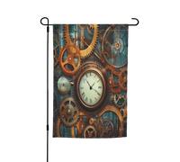 Drapeaux décoratifs double face pour extérieur, 45 x 30 cm, horloges et engrenages, drapeaux de jardin pour l'extérieur, bannière de cour en polyester résistant aux intempéries pour jardin, terrasse