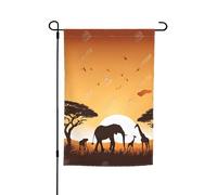 Drapeaux décoratifs double face pour extérieur, 45 x 30 cm, motif éléphant, girafe, coucher de soleil, drapeau de jardin pour extérieur, bannière de cour en polyester résistant aux intempéries pour