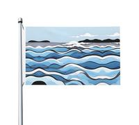 Drapeaux décoratifs double face pour fête - Motif vagues sur les rochers - Drapeaux d'intérieur et d'extérieur - Avec œillets de suspension