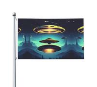 Drapeaux décoratifs double face pour fête, vaisseau spatial imprimé descend drapeaux d'intérieur et d'extérieur, avec œillets pour accrocher
