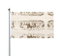 Drapeaux décoratifs double face West Desert Cactus avec cowboys chevaux, avec trous de suspension, adaptés pour accrocher dans les jardins et les porches.
