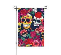 Drapeaux décoratifs en sucre et crânes et fleurs pour l'extérieur, décoration de jardin double face pour toutes les saisons