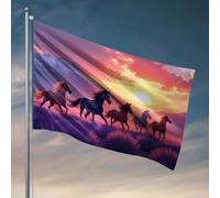 Drapeaux décoratifs pour chambre - Chevaux au galop dans un champ de lavande au coucher du soleil - Décoration pour intérieur (152 x 244 cm)