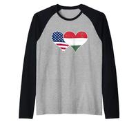 Drapeaux des États-Unis et de la Hongrie - Cœurs Vintage américains et Hongrois Manche Raglan