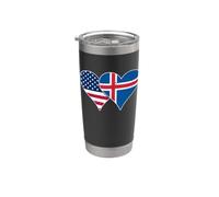 Drapeaux des États-Unis et de l'Islande - Cœurs vintage américains et islandais Gobelet isotherme en acier inoxydable double paroi
